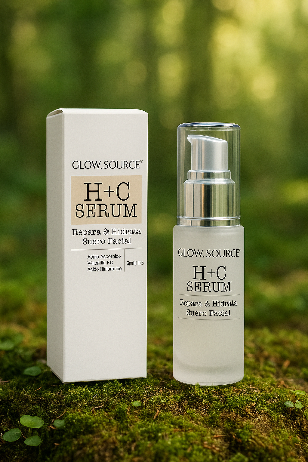 GLOW.SOURCE Serum Vita C HC. Suero Facial con Aloe Vera, vitamina E y C mas Ácido Hialurónico, Repara, Revitaliza, Humecta, e Hidrata