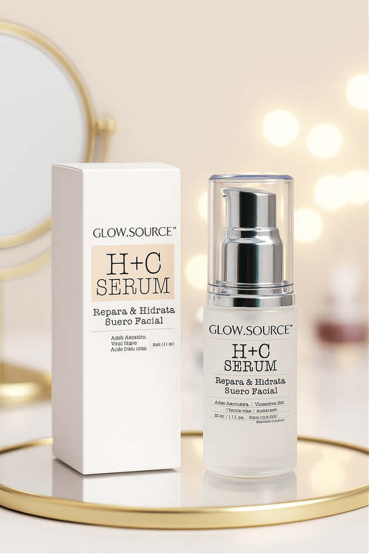 GLOW.SOURCE Serum Vita C HC. Suero Facial con Aloe Vera, vitamina E y C mas Ácido Hialurónico, Repara, Revitaliza, Humecta, e Hidrata
