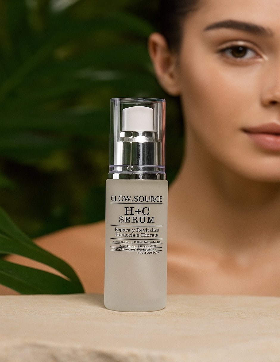 GLOW.SOURCE Serum Vita C HC. Suero Facial con Aloe Vera, vitamina E y C mas Ácido Hialurónico, Repara, Revitaliza, Humecta, e Hidrata